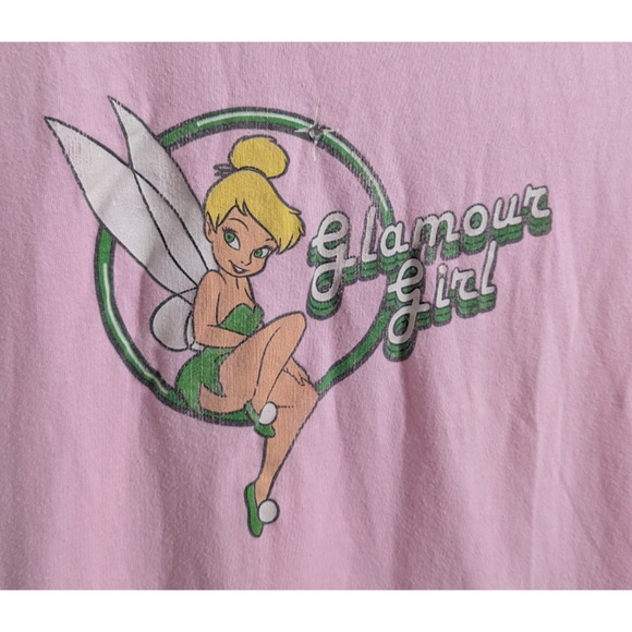 Y2K Pink Tinkerbell Glamour Girl Baby Tee Jrs Large Rhinestone Cotton Disney - Picture 2 of 5